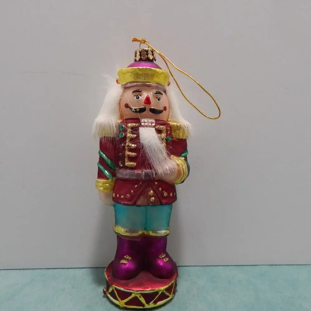 Vintage Christmas Tree Ornament Purple glass Nutcracker Soldier